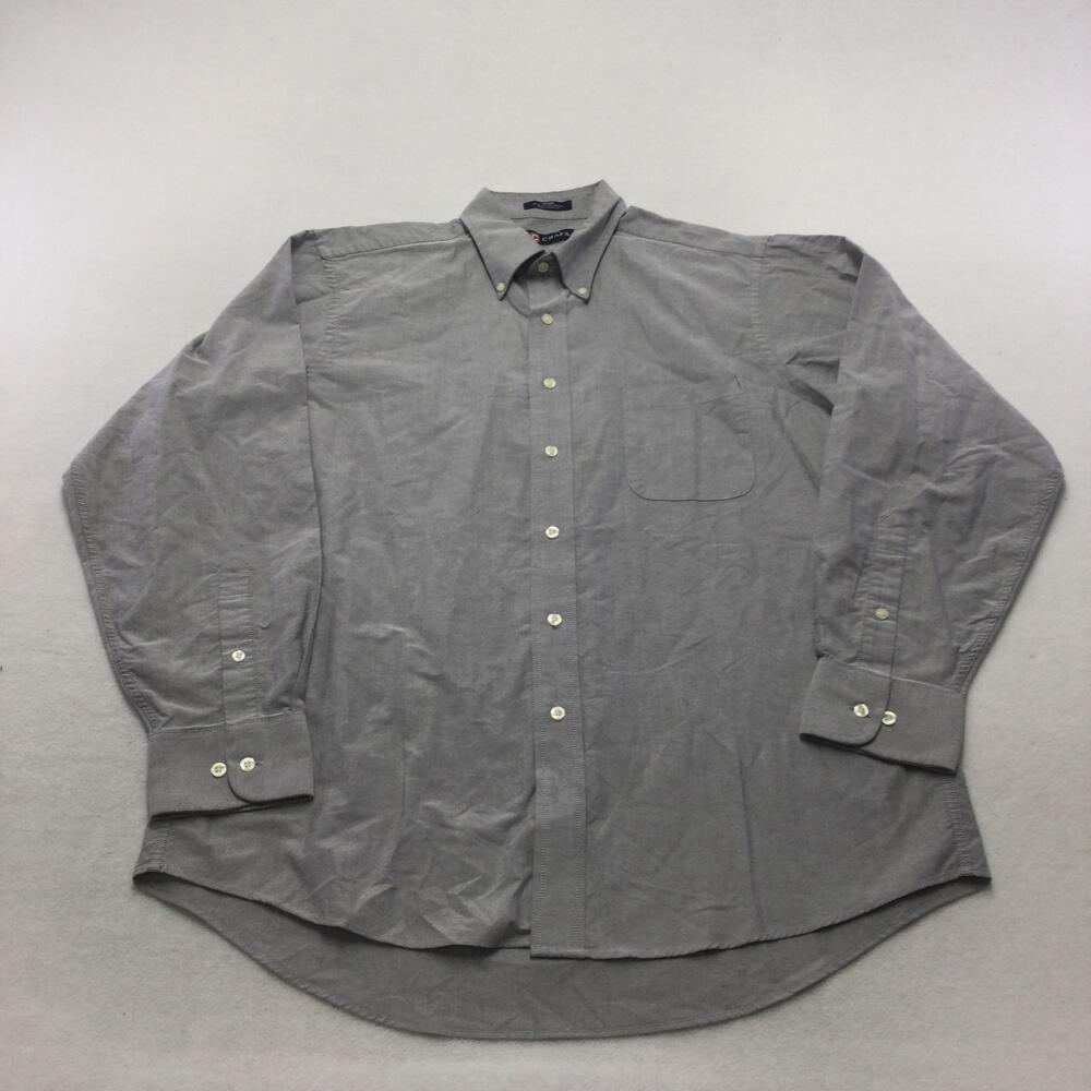Chaps Shirt Mens Large Gray Check Oxford Wrinkle Free Long Sleeve Button Down
